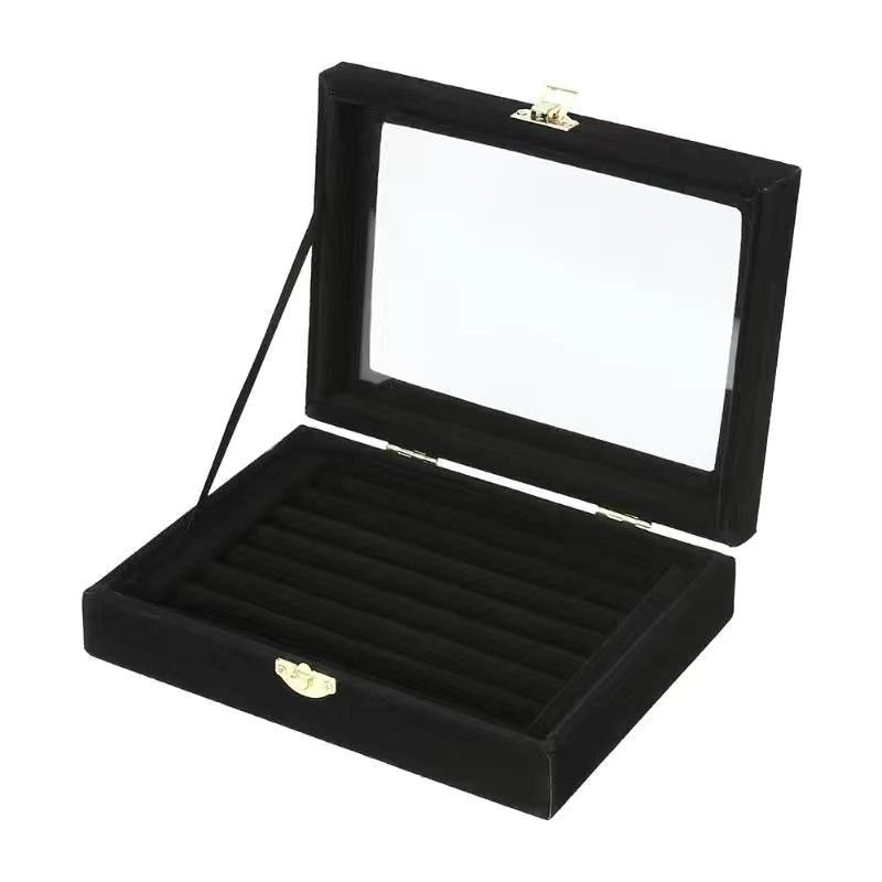 Simple large-capacity window transparent flannel storage box ring box ear stud box necklace box