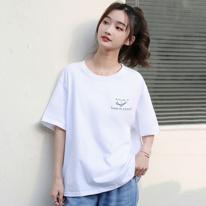 White T-shirt women's short-sleeved 2023 new loose Korean summer cotton cartoon large size student ins bottoming shirt
