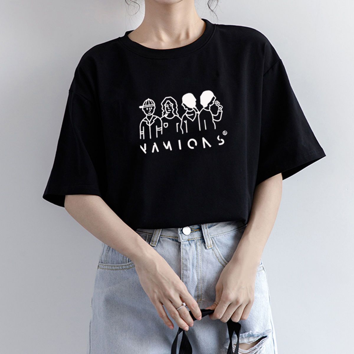 Cotton short sleeve T-shirt women's 2022 summer new print loose Korean Hong Kong Top chic Harajuku style half sleeve