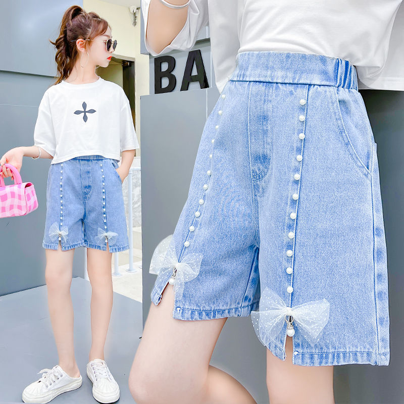 女童牛仔短褲2022新款夏裝大童夏季外穿薄款百搭洋氣女孩兒童褲子