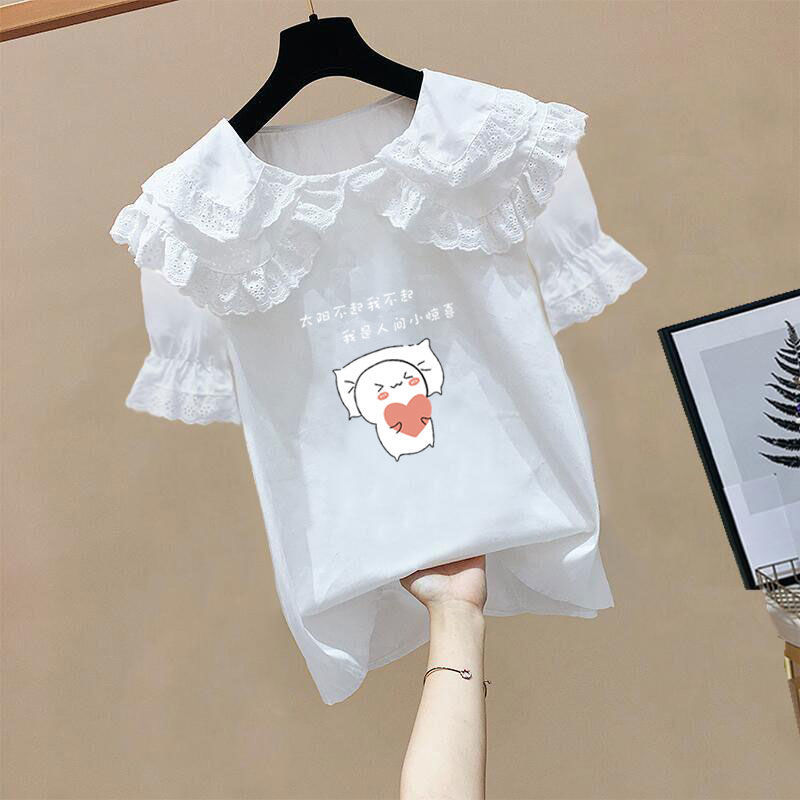 韩版时尚印花衬衫女童2023夏季新款洋气儿童装上衣短袖衬衣潮