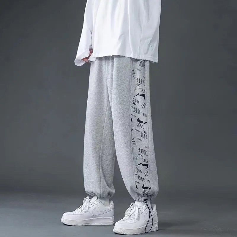 Casual long pants men's spring and summer 2022 sports thin section loose drawstring feet trendy boys gray sweatpants