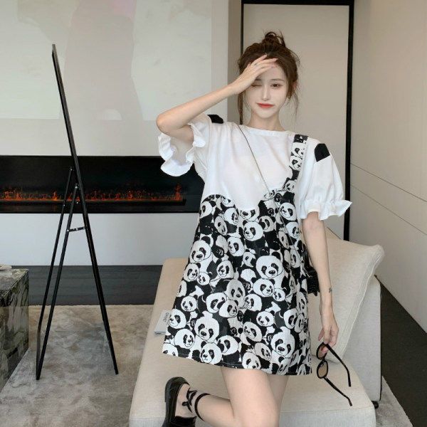 Summer new fat mm large size foreign style age reduction cover belly thin dress design sense short-sleeved T-shirt skirt 200 catties