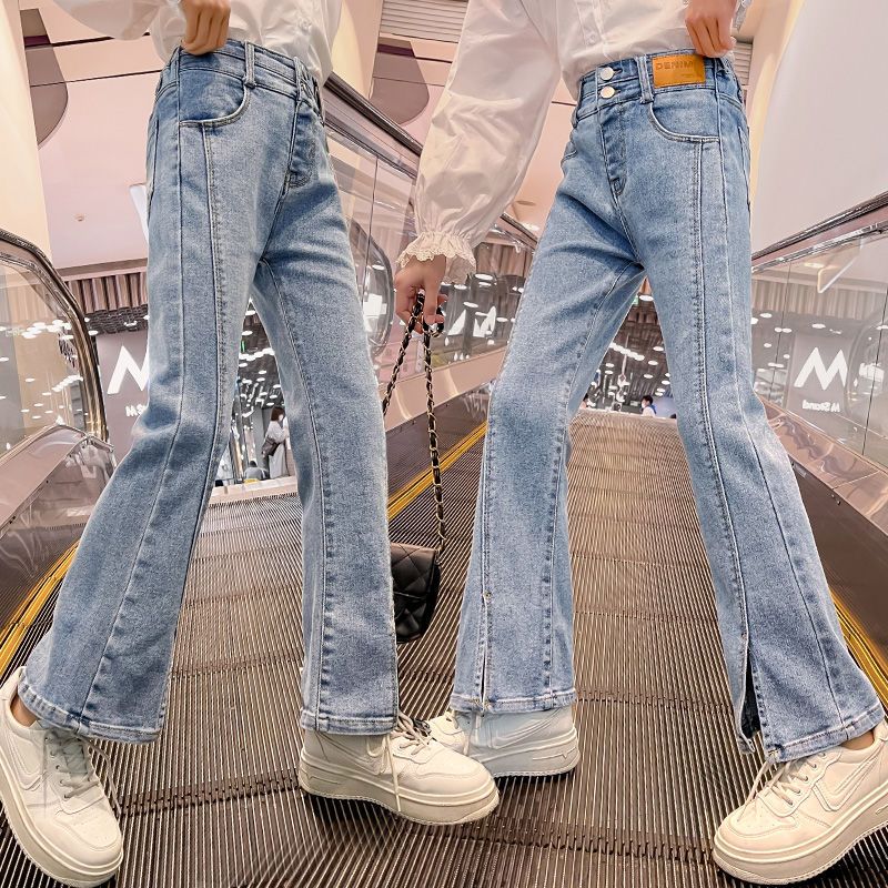 Girls' cowboy wide leg pants are foreign style, loose, medium and large children's outer pants 2022 new Korean spring and autumn pants trend