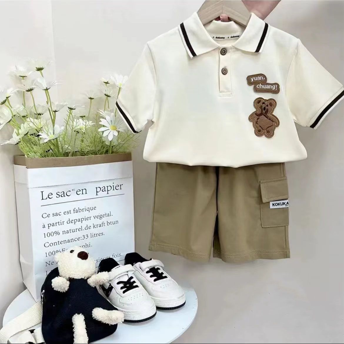 男童夏裝套裝2022夏季新款小童男寶寶時尚短袖條紋polo衫兩件套潮