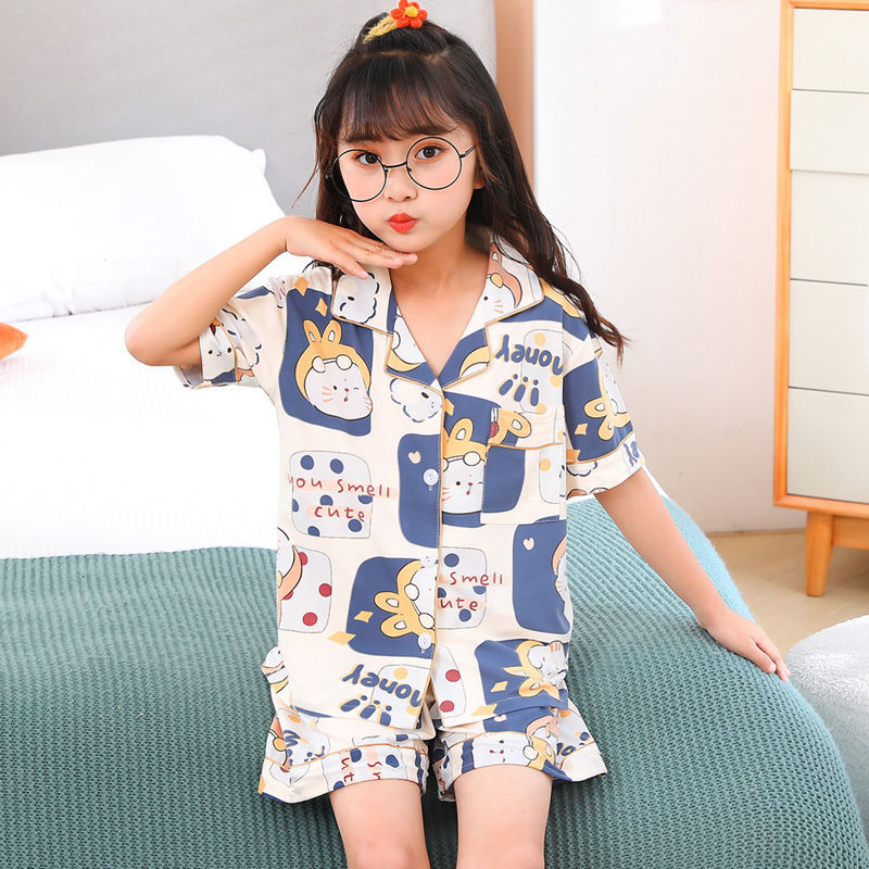Summer children's pajamas short-sleeved shorts cute cute lining little girl baby middle and big children air-conditioning home service suit