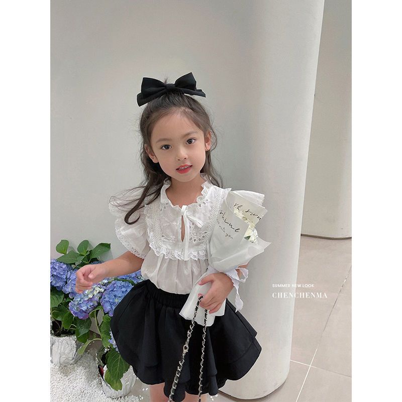 Girls summer suit 2022 new children's clothing princess style flying sleeve top girl baby short-sleeved shorts two-piece set trendy