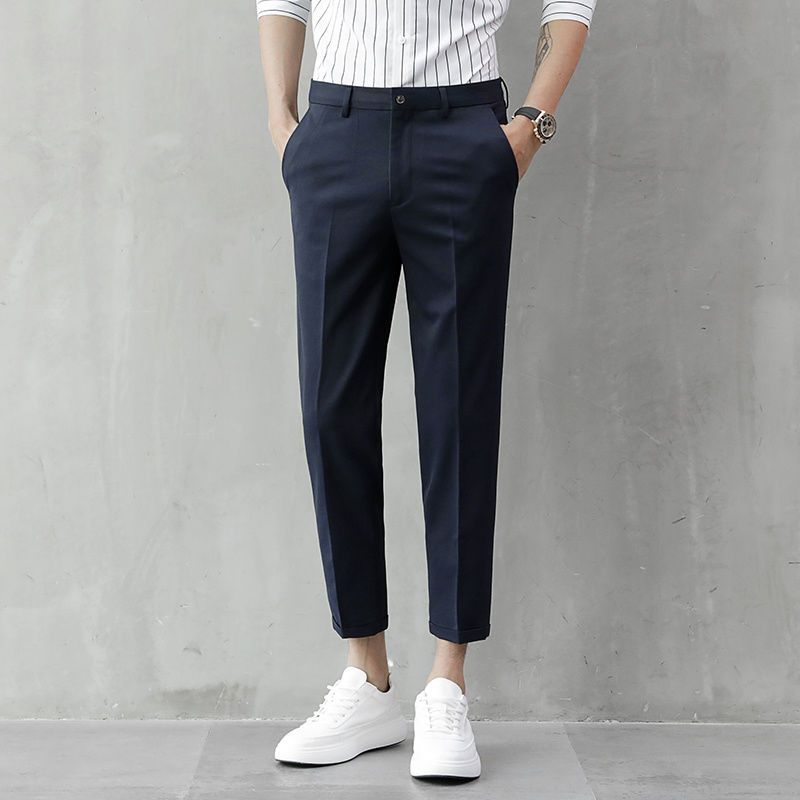 Spring and autumn fall feeling small trousers men's slim fit 9 nine points pencil pants men's Korean style trendy light familiar style casual pants