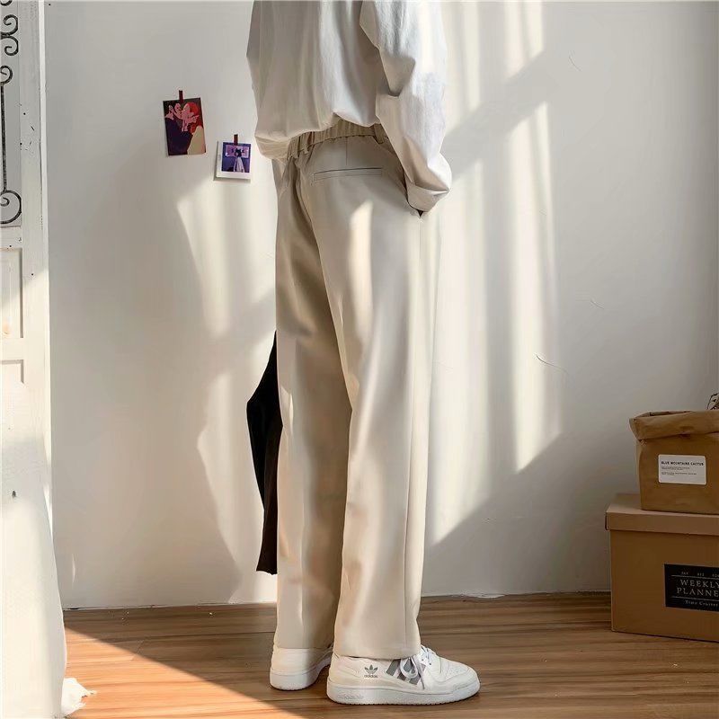 Thin ice silk cropped trousers men's summer new style trousers Korean style trend thin wide-leg straight-leg long trousers