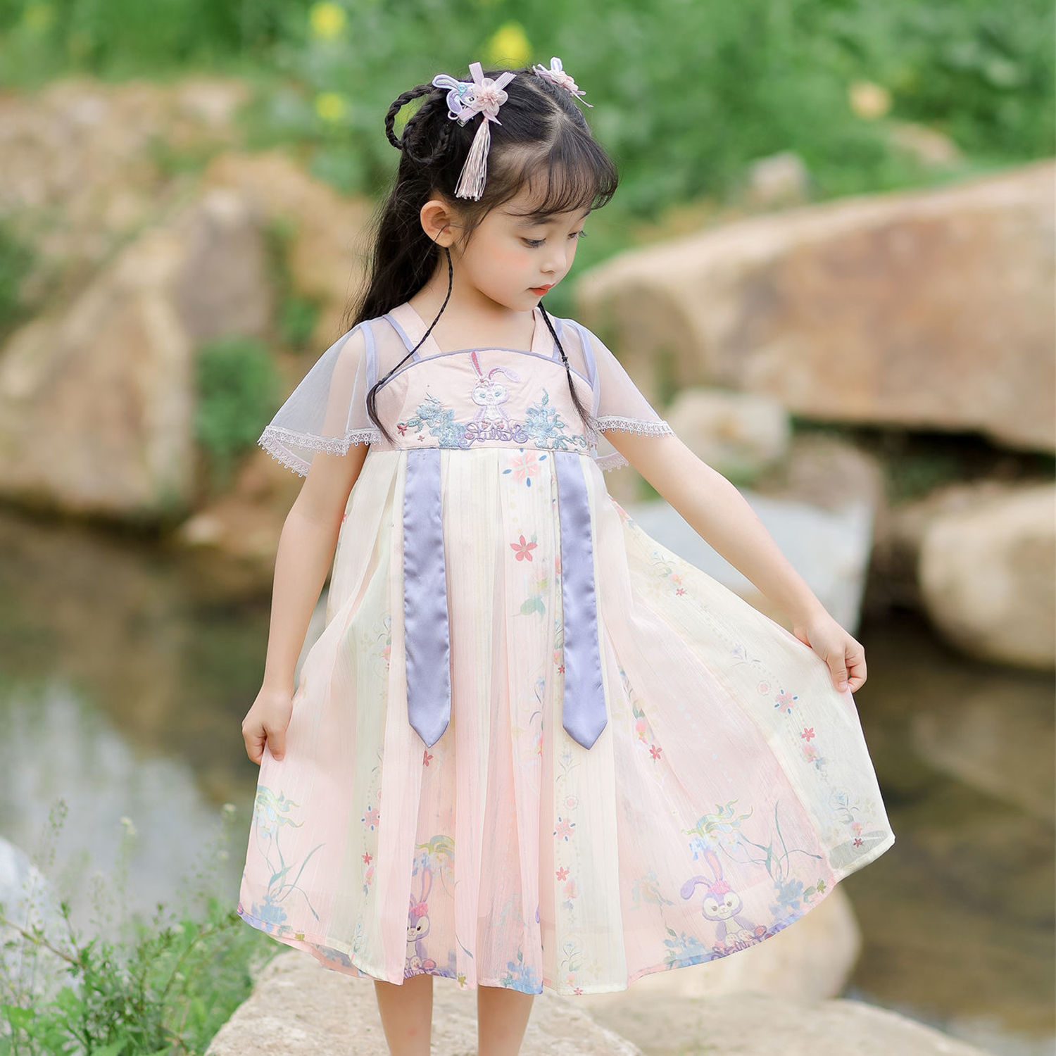 女童漢服裙國風復古典裙子寶寶洋氣神話人物服裝連衣裙繡花公主裙