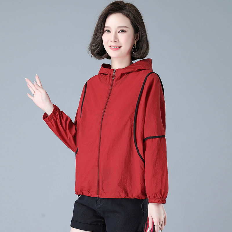 Women's thin sun protection clothing  new Korean version loose fashionable thin breathable contrast color hooded sun protection clothing jacket trendy