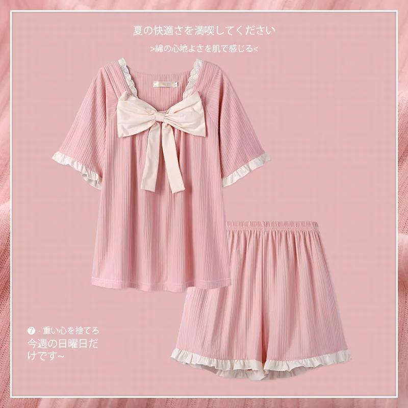 睡衣女薄款短袖短褲學生甜美家居服兩件套裝2022年夏季新款可外穿