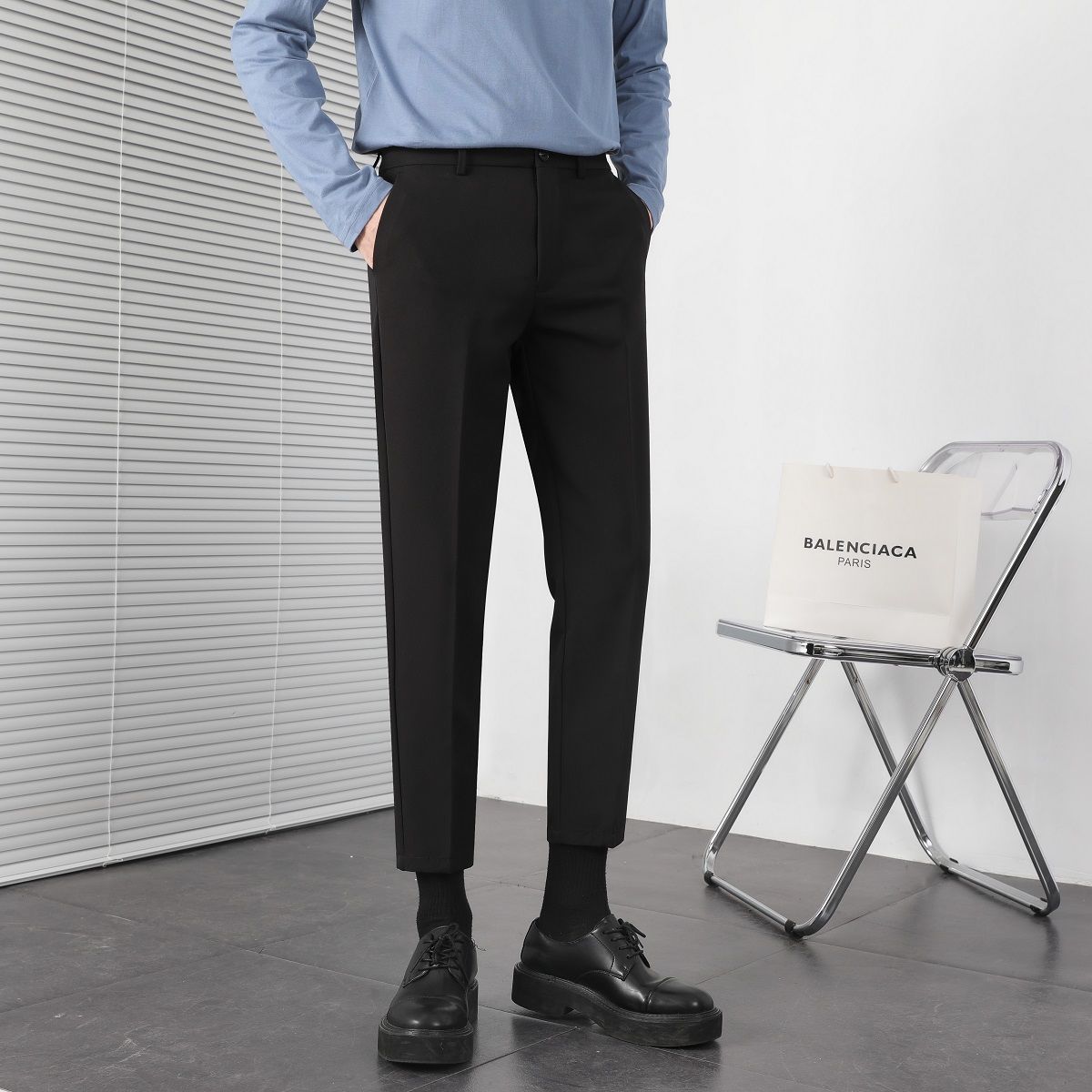 Spring and autumn drape trousers Korean style trendy slim feet casual nine-point trousers men's light familiar straight suit trousers