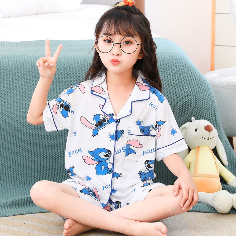 Summer children's pajamas short-sleeved shorts cute cute lining little girl baby middle and big children air-conditioning home service suit