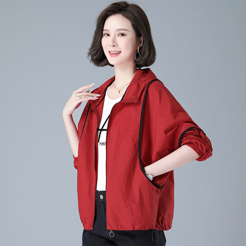 Women's thin sun protection clothing  new Korean version loose fashionable thin breathable contrast color hooded sun protection clothing jacket trendy