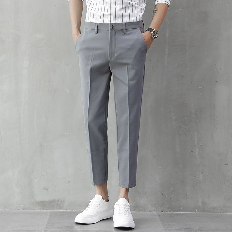 Spring and autumn fall feeling small trousers men's slim fit 9 nine points pencil pants men's Korean style trendy light familiar style casual pants