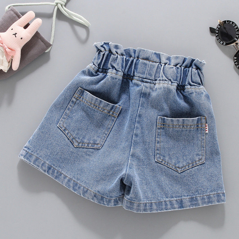 Girls' denim shorts summer clothes 2022 new foreign style medium and big children's baby summer wear pleated thin pants