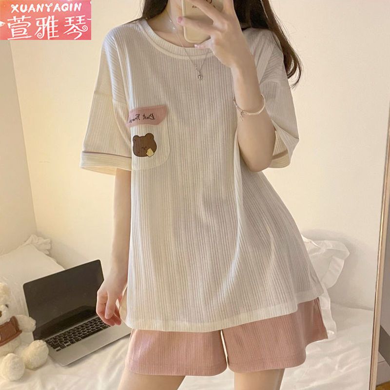 100% double-sided summer pajamas women's summer short-sleeved women's plus size suit simple cartoon princess style home service