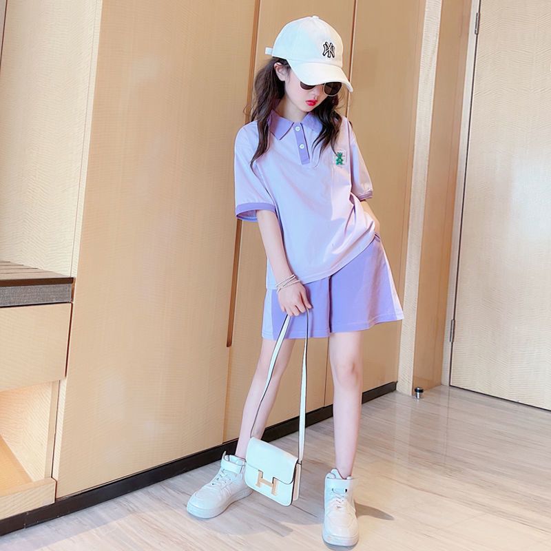 女童夏裝套裝新款洋氣中大童夏季網紅短袖短褲運動學院風兩件套潮