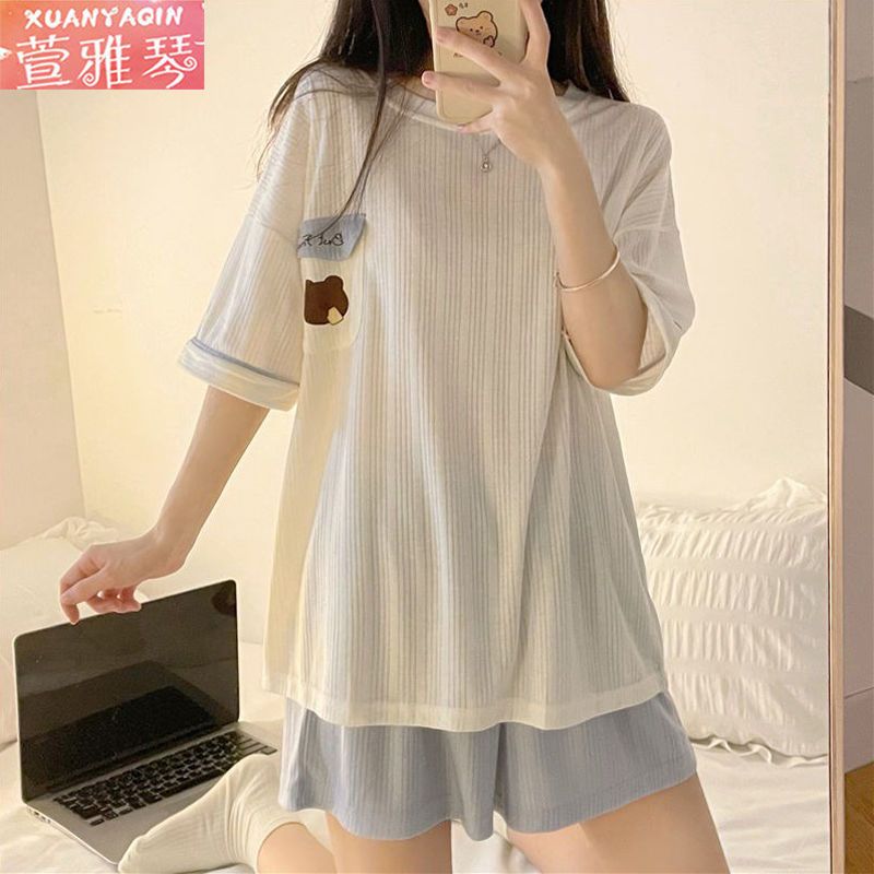 100% double-sided summer pajamas women's summer short-sleeved women's plus size suit simple cartoon princess style home service