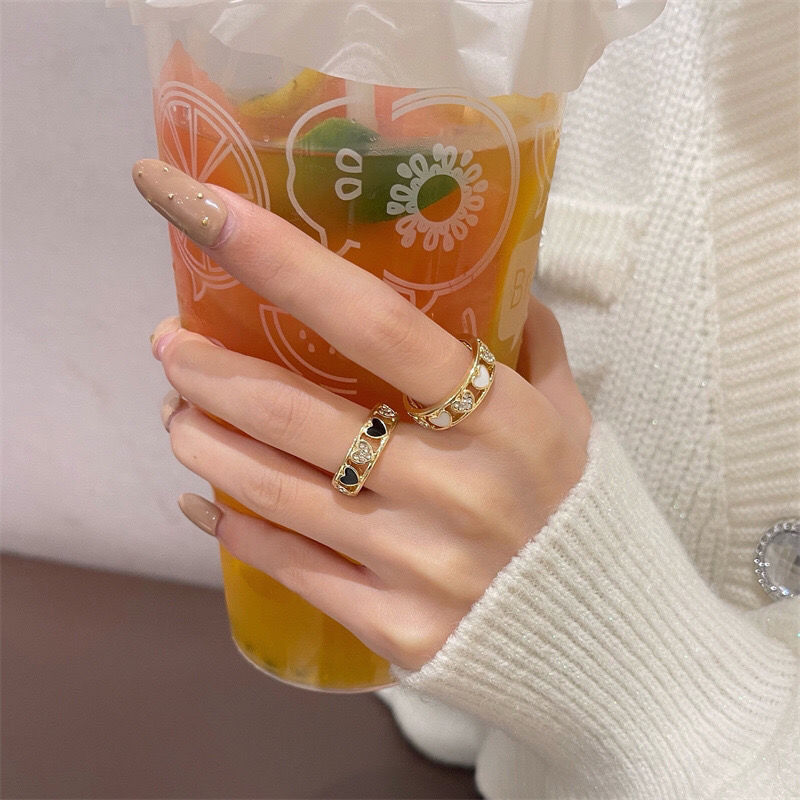 Love micro-inlaid Japanese ring female ins tide light luxury niche design index finger ring opening adjustable ring new