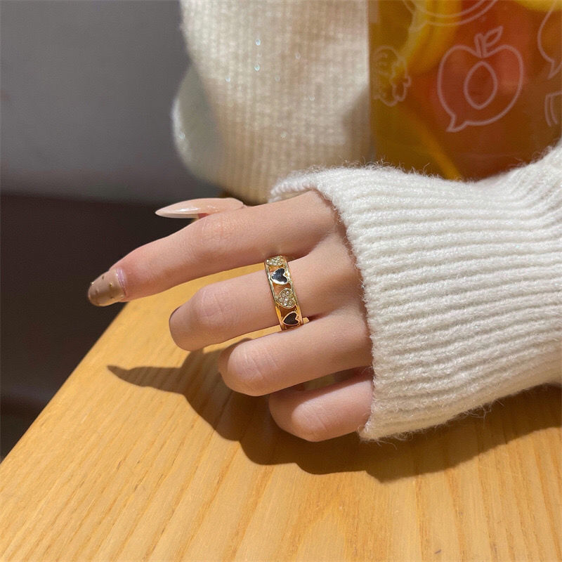 Love micro-inlaid Japanese ring female ins tide light luxury niche design index finger ring opening adjustable ring new