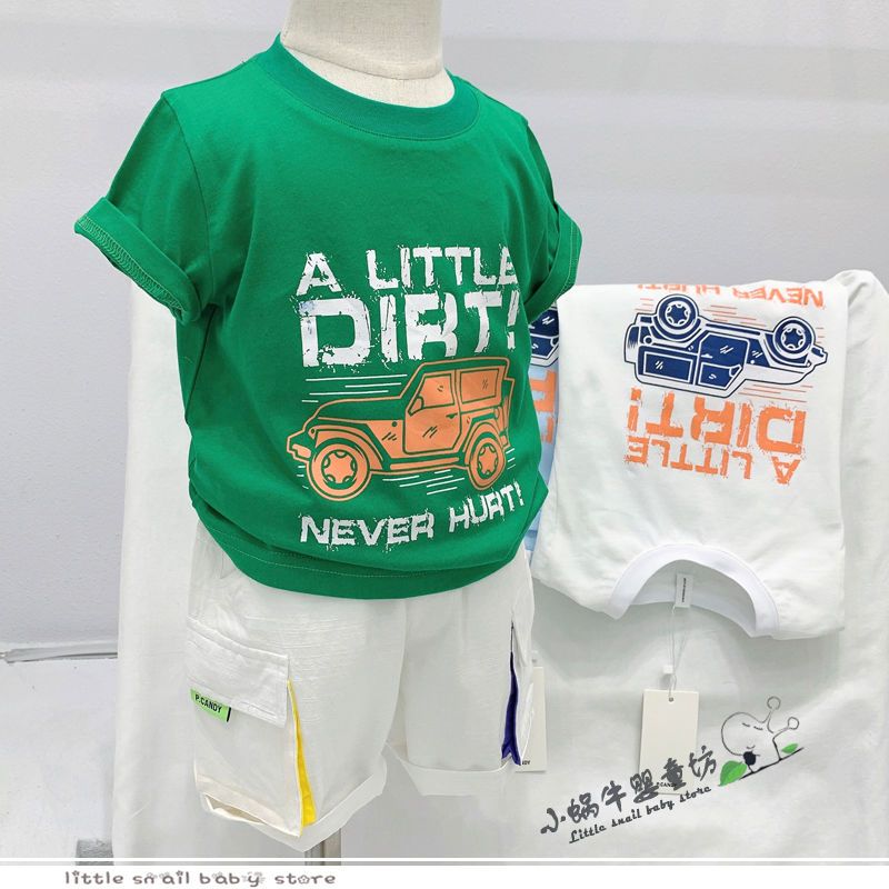 100% cotton children boys and girls 2023 summer new cartoon print quick-drying breathable short-sleeved T-shirt top