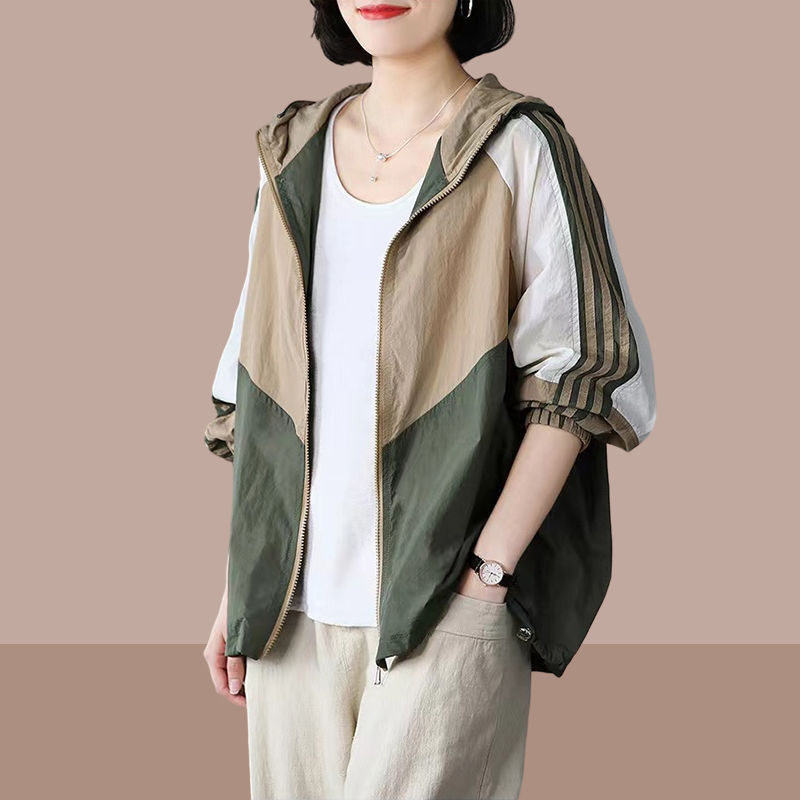 2023 new summer large size women's coat women's sunscreen cardigan cycling Korean style splicing sunscreen clothing long-sleeved women's tide