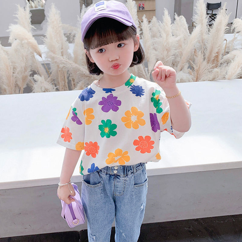 Girls' short sleeve T-shirt summer  new wide version foreign style summer children's T-shirt little girls' half sleeve top fashion