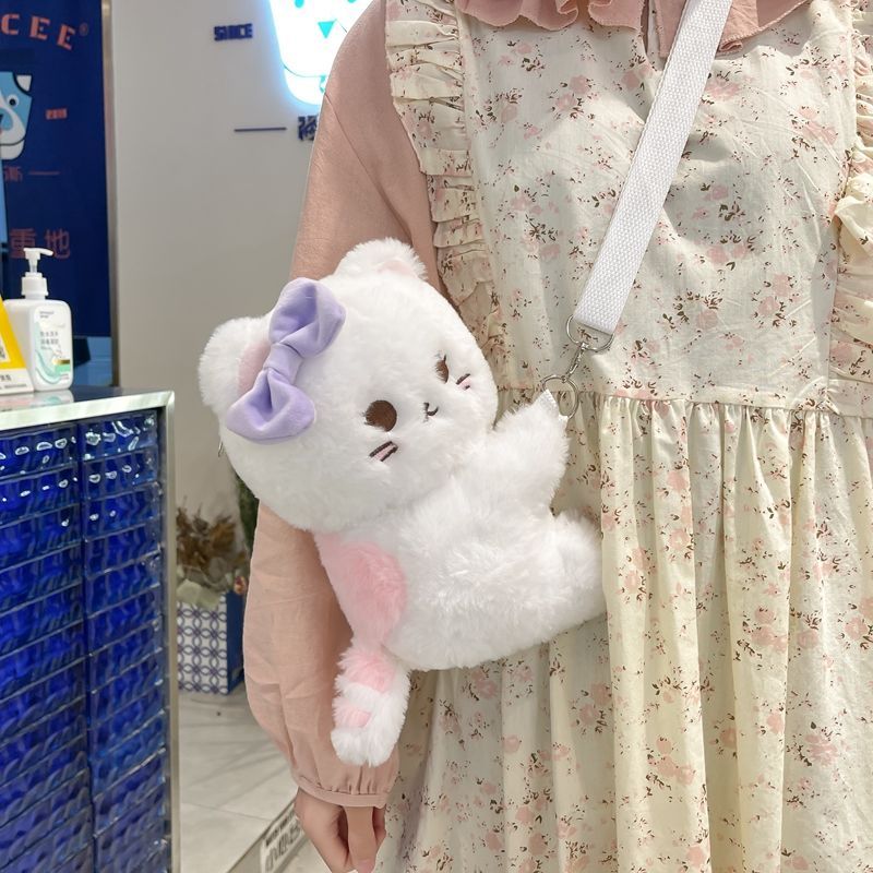 貓咪挎包女孩可愛兒童毛絨玩偶斜挎小包JK送女朋友閨蜜禮物包包女