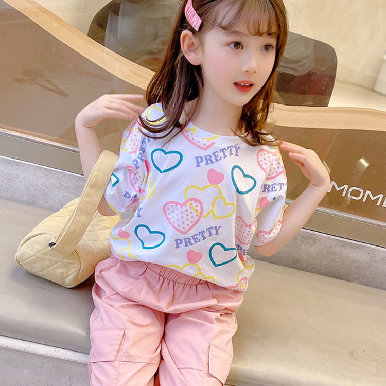 Girls' short sleeve T-shirt summer  new wide version foreign style summer children's T-shirt little girls' half sleeve top fashion