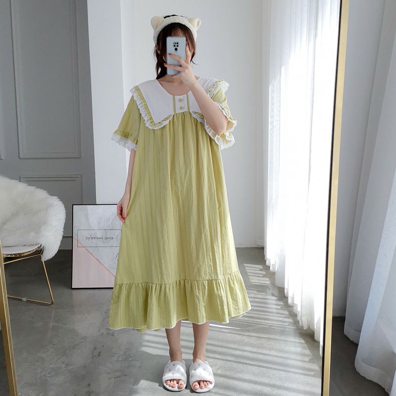 Summer princess style lengthened nightdress summer lace short-sleeved plus fat XL fat MM300 catties casual home service