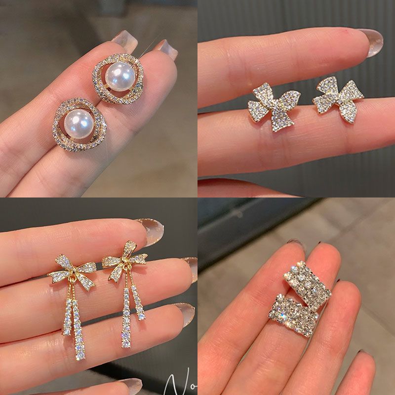 精緻蝴蝶結耳環女2022年新款高級感日韓氣質網紅超閃耳釘個性耳飾