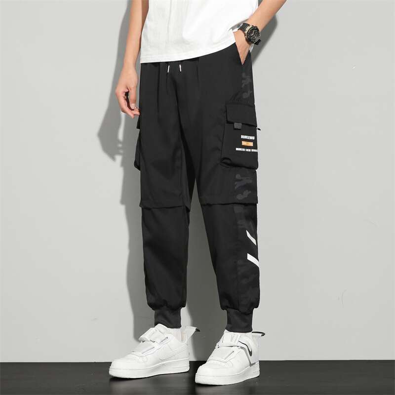 Pants men's autumn and summer thin section sports pants trendy all-match overalls student tie rope nine-point pants bundled feet casual pants