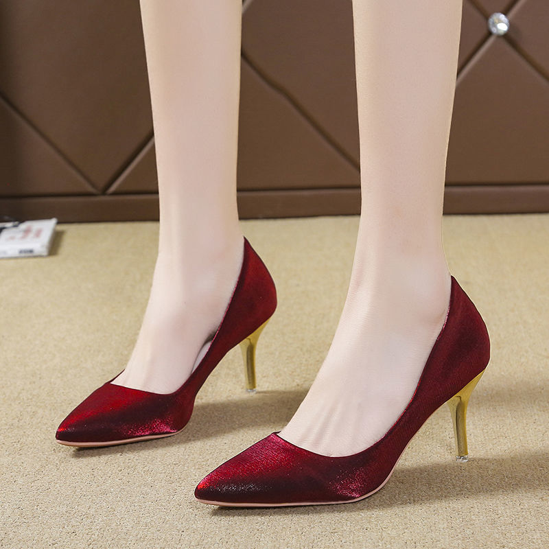 2023 autumn new black high-heeled shoes women's stiletto pointed toe sexy all-match French net red 8cm girl's single shoes