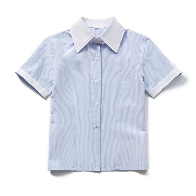 Children's pure cotton long-sleeved blue thin strip shirt spring and autumn men's and women's middle-aged and older children's shirt primary school students short-sleeved summer wear blue