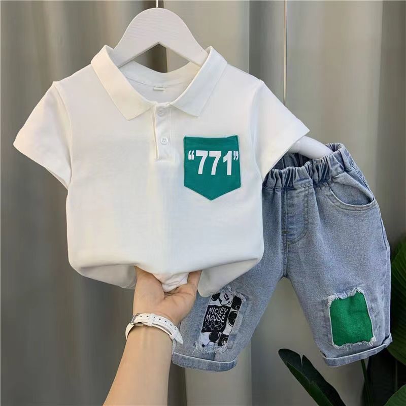 Boys' summer polo shirt suit  new foreign style baby summer clothes children Han Fan cool handsome short-sleeved clothes trendy
