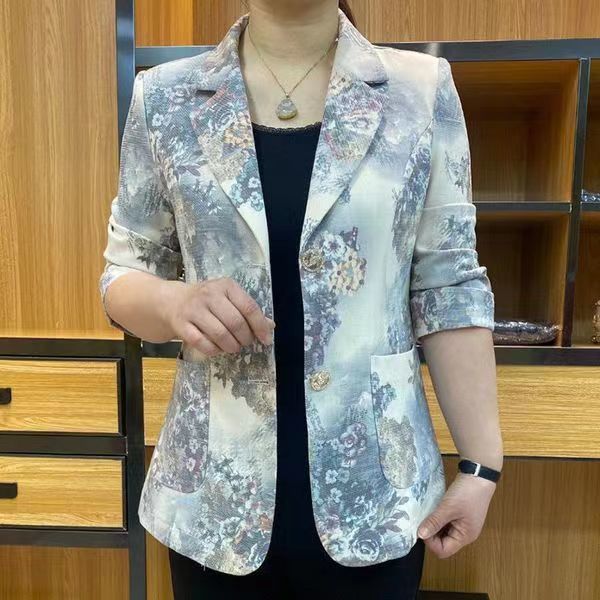 Summer new style British fashion style ink painting suit jacket, foreign style versatile high-end suit plus size women's clothing