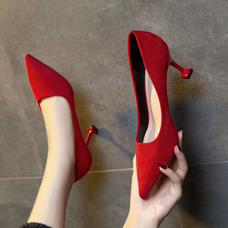  new spring and autumn red high-heeled shoes women's fine-heeled single shoes professional 313233 small size medium-heeled work shoes