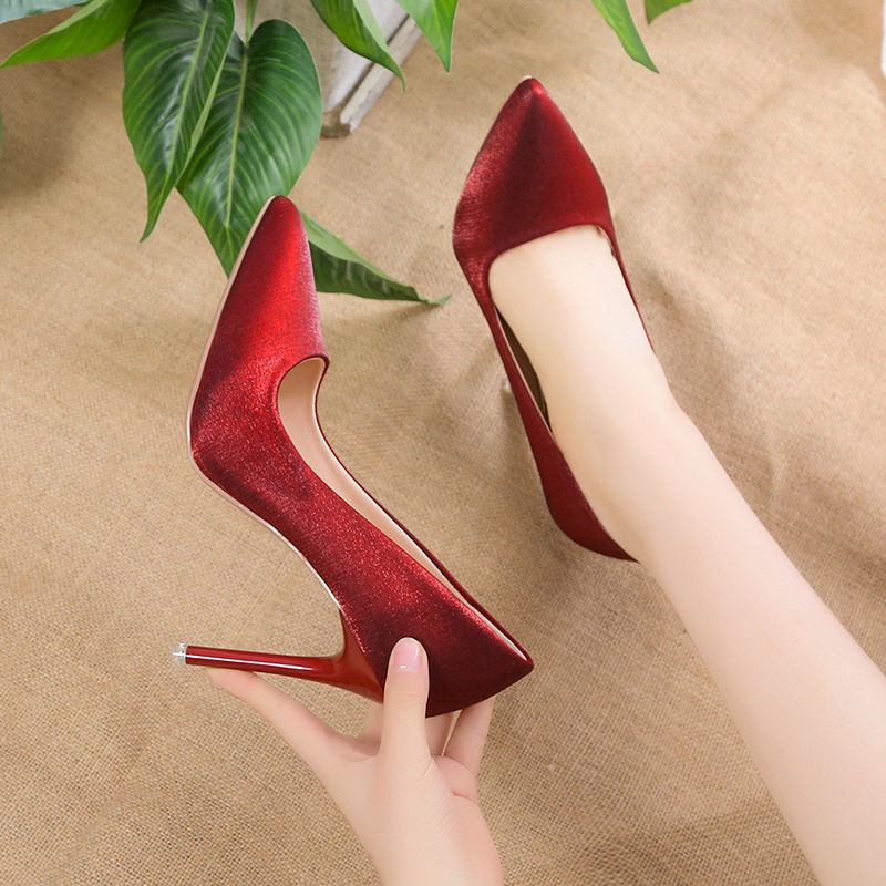 2023 autumn new black high-heeled shoes women's stiletto pointed toe sexy all-match French net red 8cm girl's single shoes