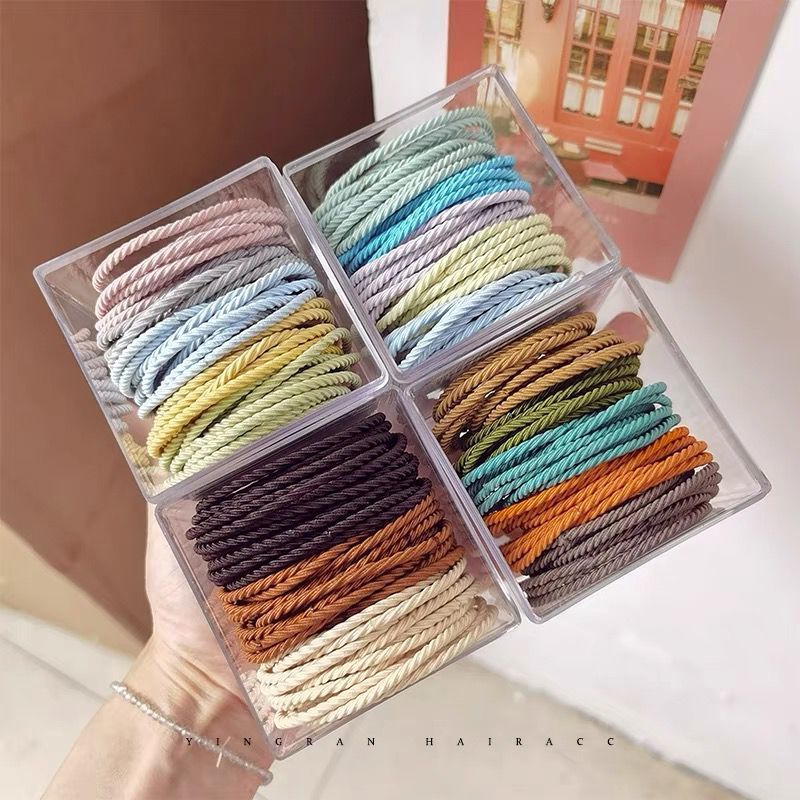 Milk tea color boxed high elastic color rubber band women's hair binding rope durable without hurting hair binding simple head rope