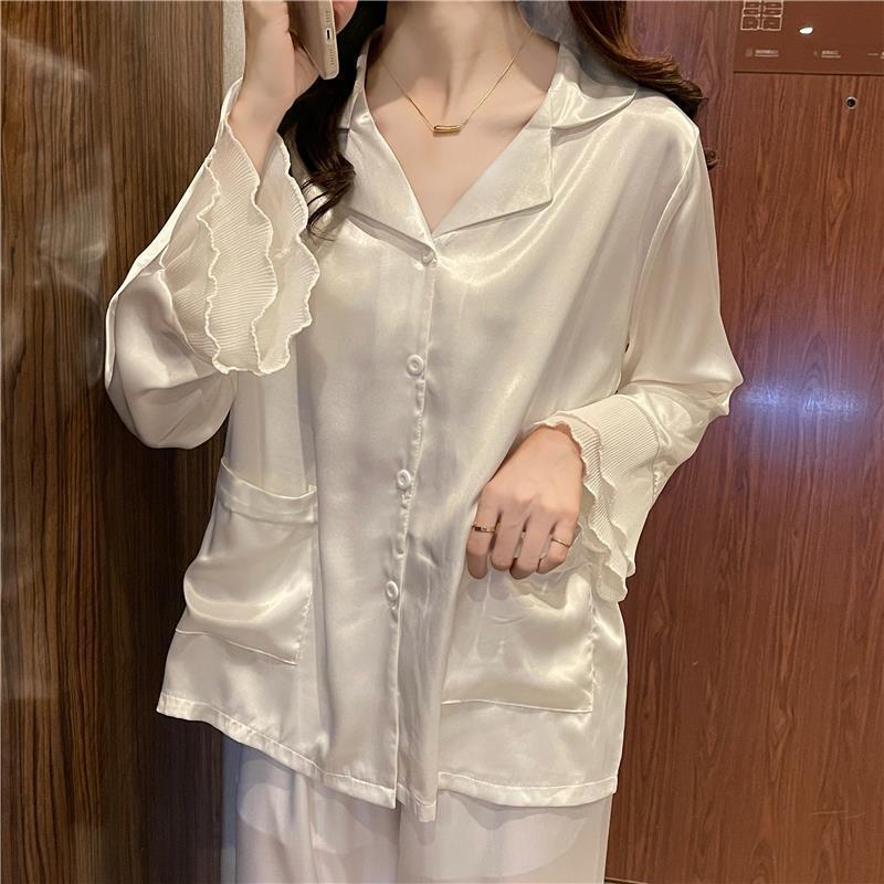 Women's pajamas spring, autumn and summer  new Korean version of ins wind thin section sweet and cute ice silk home service suit