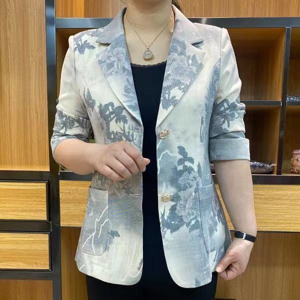 Summer new style British fashion style ink painting suit jacket, foreign style versatile high-end suit plus size women's clothing