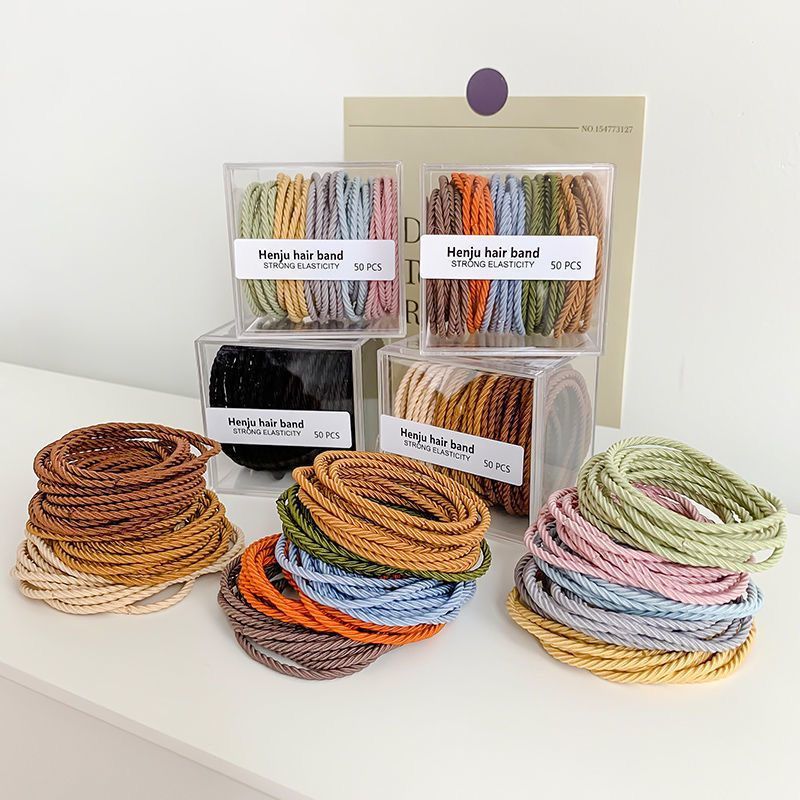 Milk tea color boxed high elastic color rubber band women's hair binding rope durable without hurting hair binding simple head rope