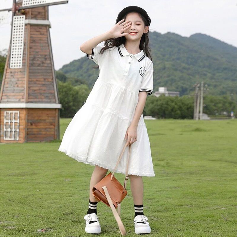 女童連衣裙夏新款2022中大童公主白色韓版裙兒童寬鬆網紅洋氣童裝