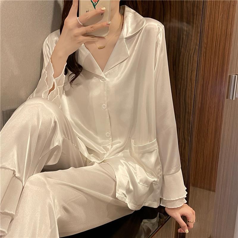 Women's pajamas spring, autumn and summer  new Korean version of ins wind thin section sweet and cute ice silk home service suit