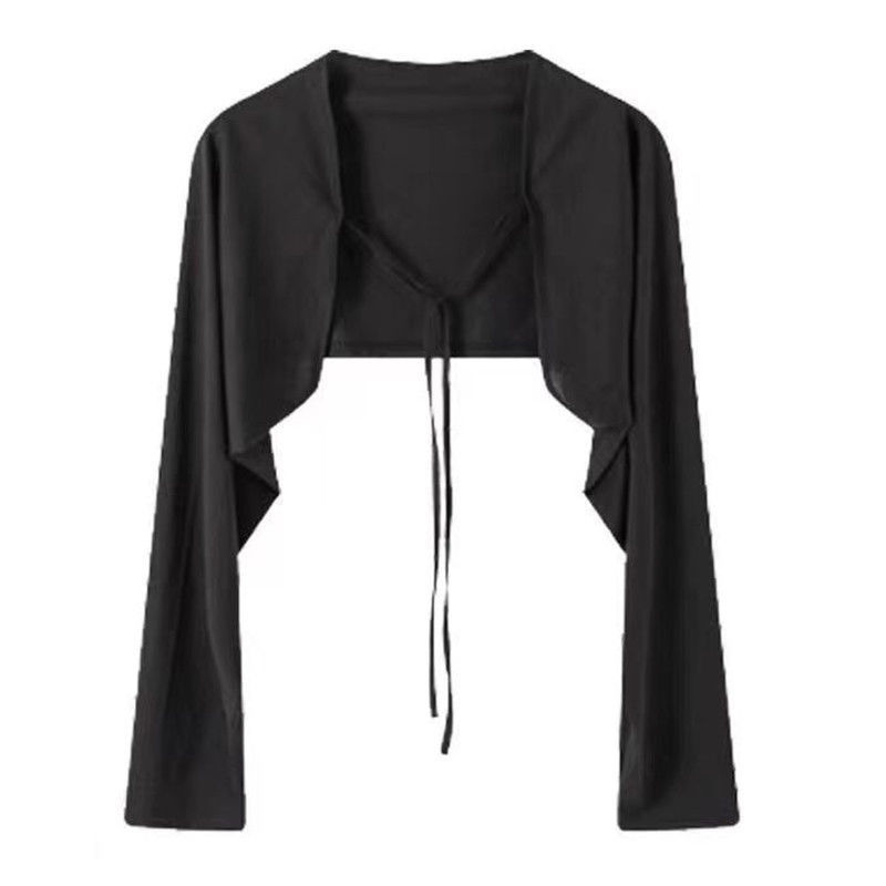 Sunscreen ice silk cardigan women's long-sleeved 2022 summer wear tie-up shawl blouse short coat thin section