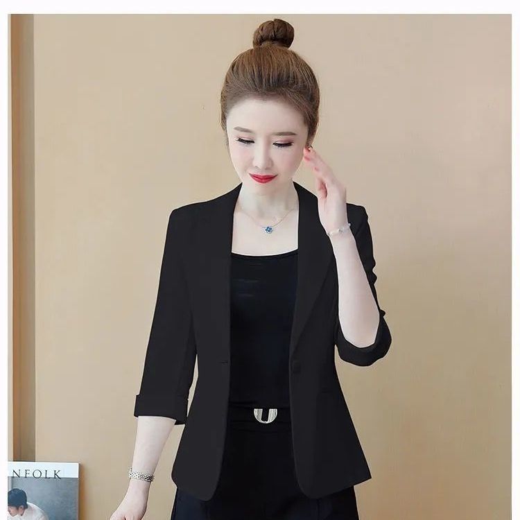 Small suit jacket women's summer thin section slim long-sleeved top temperament casual three-quarter sleeves small short suit