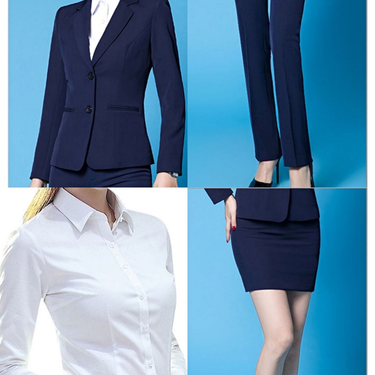Professional dress short suit bank hotel front desk white-collar office autumn and winter service interview blue professional suit