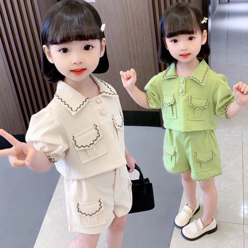女童夏装套装2023儿童洋气小香风女宝宝夏装时髦短袖短裤两件套